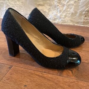 Talbots Glitter pumps with black shiny patent-cap toe pumps